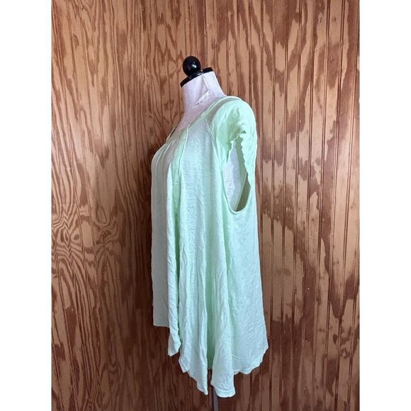 Free People Lite Lime Green Knit Small Short Sleeve Blouse Oversized Linen - Picture 4 of 8